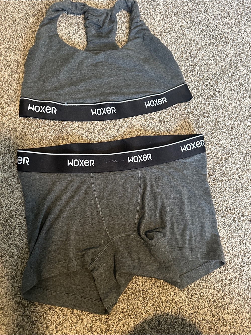 Woxer Men's Charcoal Grey Boxer Briefs with Matching Sports Bra